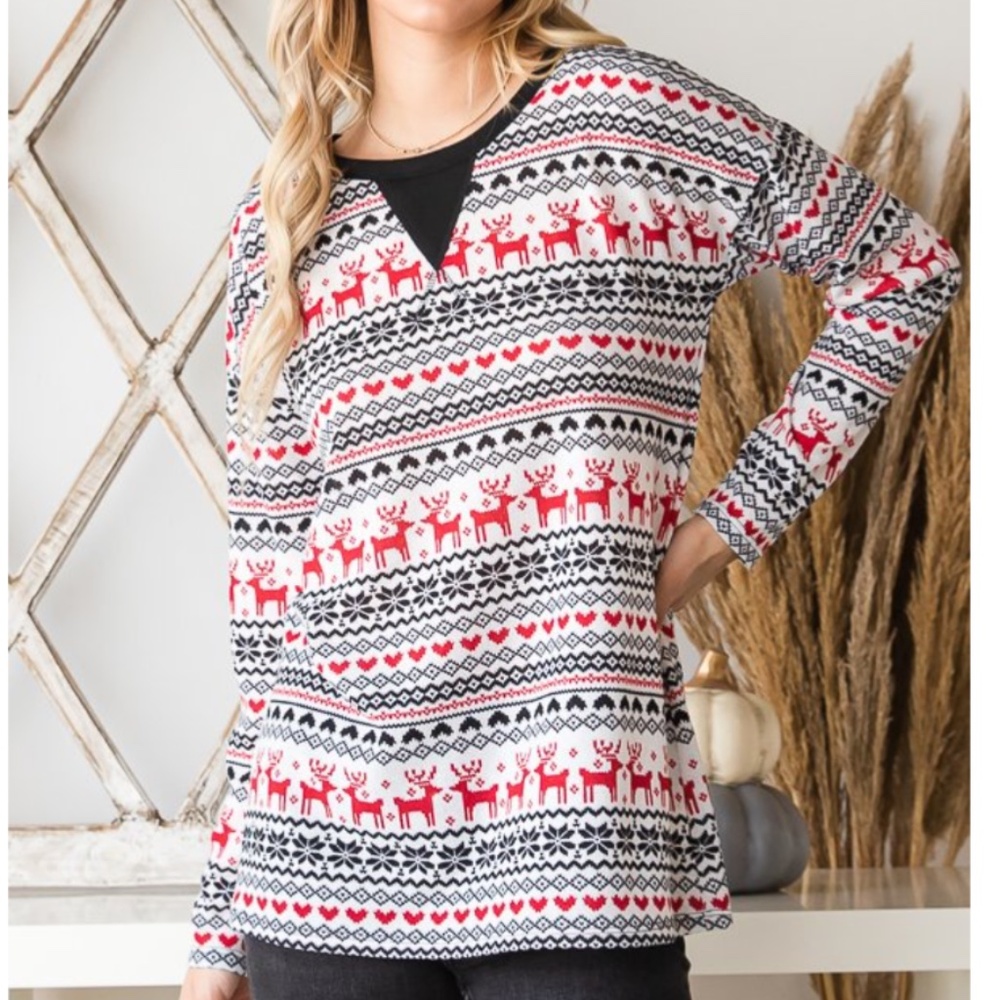 HEIMISH USA Red and Black Patterned Long Sleeve Top